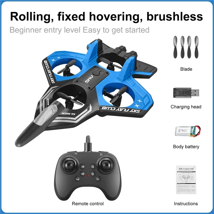 S83 RC Airplane EPP Foam 2.4G Remote Control Glider Fighter RC Plane Toy with LED Lights, Single Battery - Blue