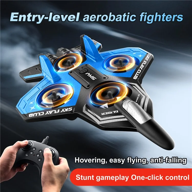 S83 RC Airplane EPP Foam 2.4G Remote Control Glider Fighter RC Plane Toy with LED Lights, Single Battery - Blue