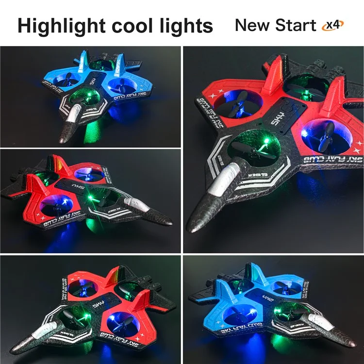 S83 RC Airplane EPP Foam 2.4G Remote Control Glider Fighter RC Plane Toy with LED Lights, Single Battery - Blue