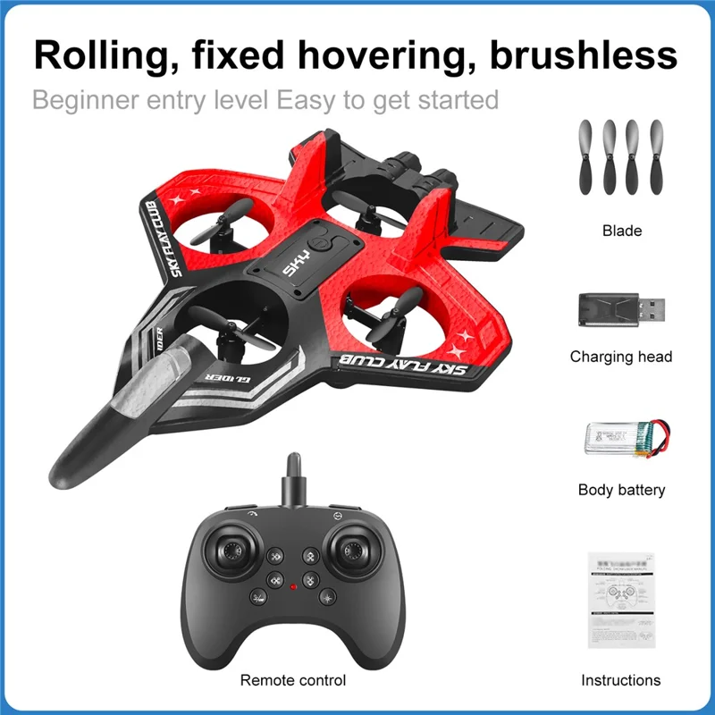 S83 RC Airplane EPP Foam 2.4G Remote Control Glider Fighter RC Plane Toy with LED Lights, Single Battery - Red