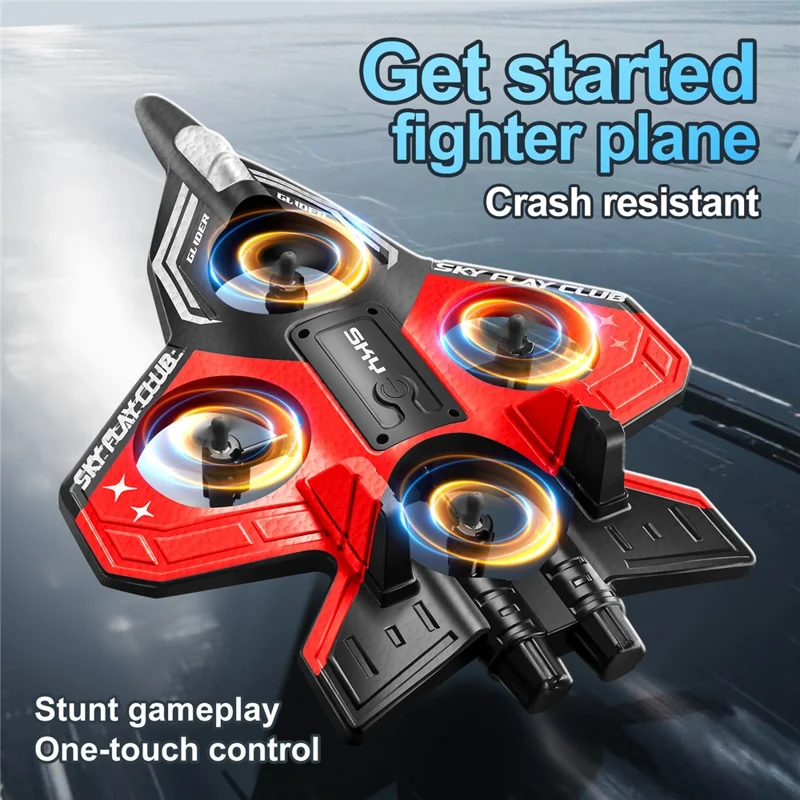 S83 RC Airplane EPP Foam 2.4G Remote Control Glider Fighter RC Plane Toy with LED Lights, Single Battery - Red