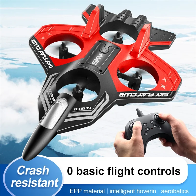 S83 RC Airplane EPP Foam 2.4G Remote Control Glider Fighter RC Plane Toy with LED Lights, Single Battery - Red
