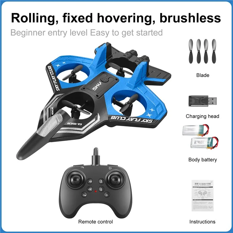 S83 RC Airplane EPP Foam 2.4G Remote Control Glider Fighter RC Plane Toy with LED Lights, Dual Batteries - Blue