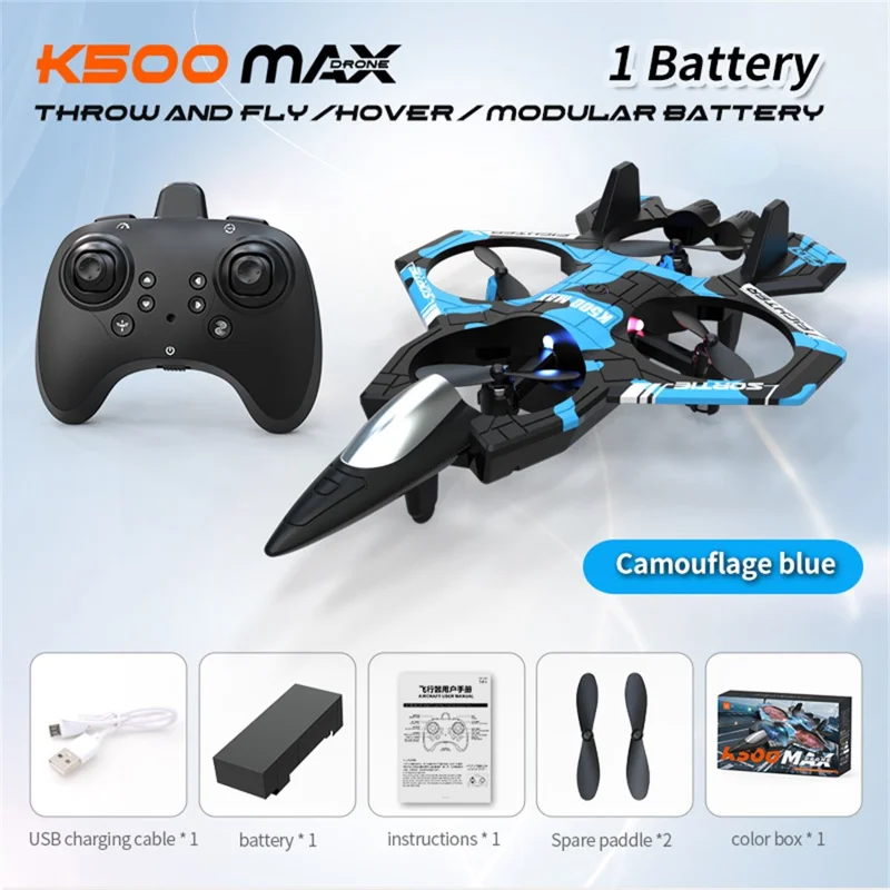 K500 MAX Remote Control Quadcopter Drone Altitude Hold Flight Stunt Toy RC Aircraft, Single Battery - Camo Blue