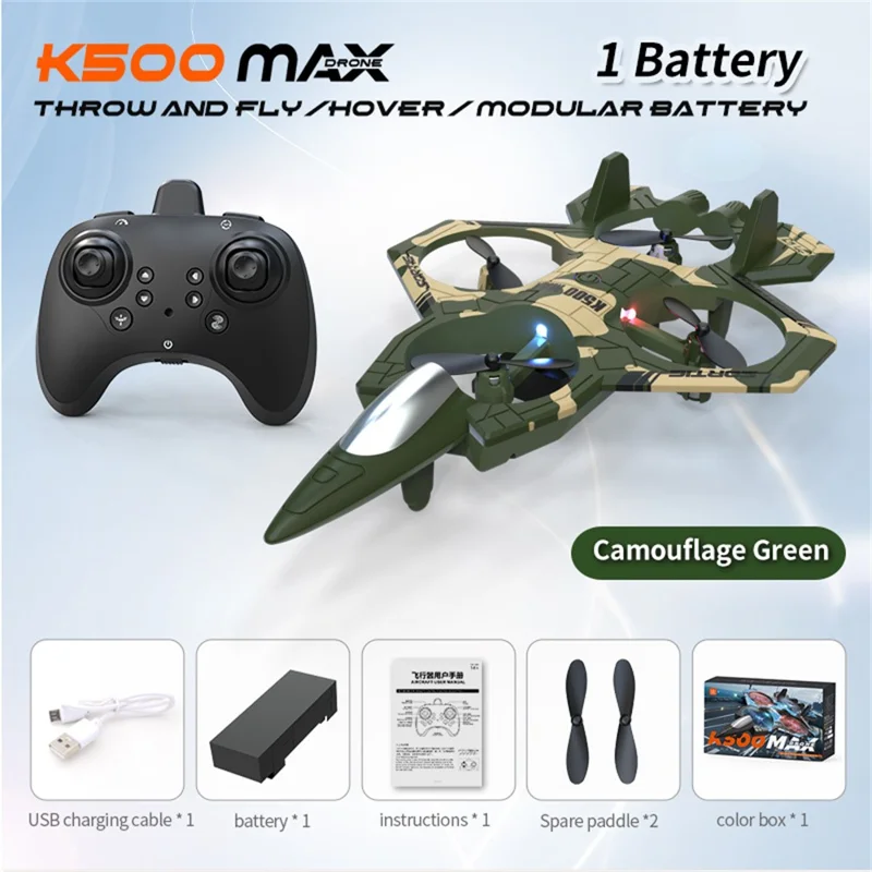 K500 MAX Remote Control Quadcopter Drone Altitude Hold Flight Stunt Toy RC Aircraft, Single Battery - Camo Green