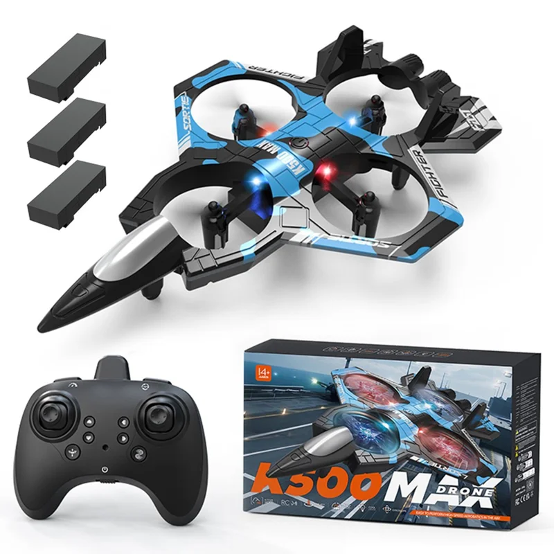 K500 MAX Dron Cuadricóptero de Control Remoto con 3 Baterías, Aeronave de Juguete con Mantenimiento de Altitud y Acrobacias - Azul Camuflaje