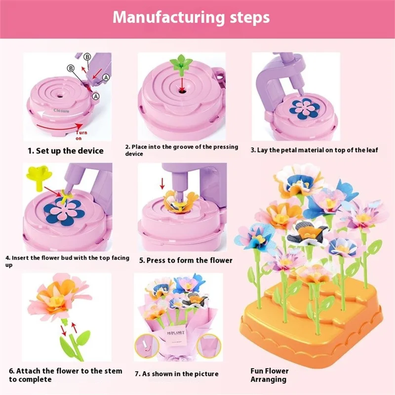 2629-T37A Conjunto de Bouquet de Tela Hecho a Mano para Niños, Máquina de Relieve para Manualidades de Flores, Juguete Puzzle