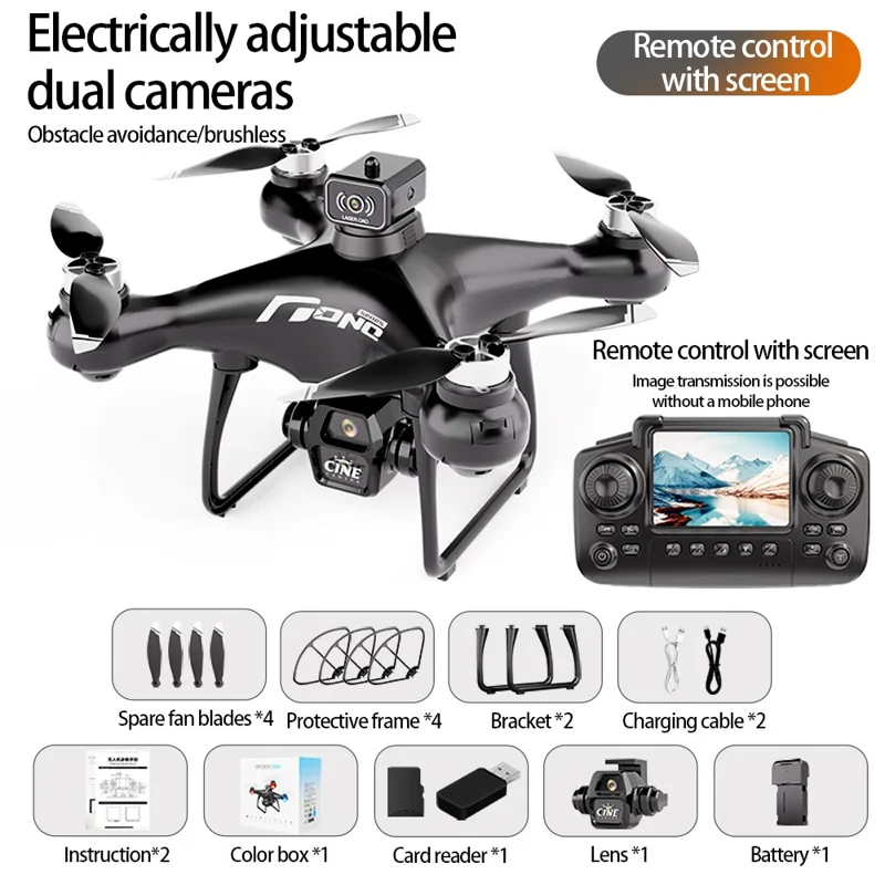 E55 4K HD Dual Camera Quadcopter Optical Flow Positioning WiFi FPV Brushless Motor Drone, Single Battery - Black