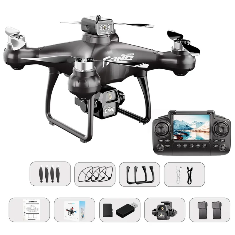 E55 4K HD Dual Camera Quadcopter Optical Flow Positioning WiFi FPV Brushless Motor Drone, Dual Battery - Black