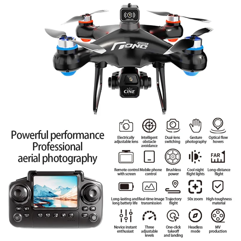 E55 4K HD Dual Camera Quadcopter Optical Flow Positioning WiFi FPV Brushless Motor Drone, Dual Battery - Black