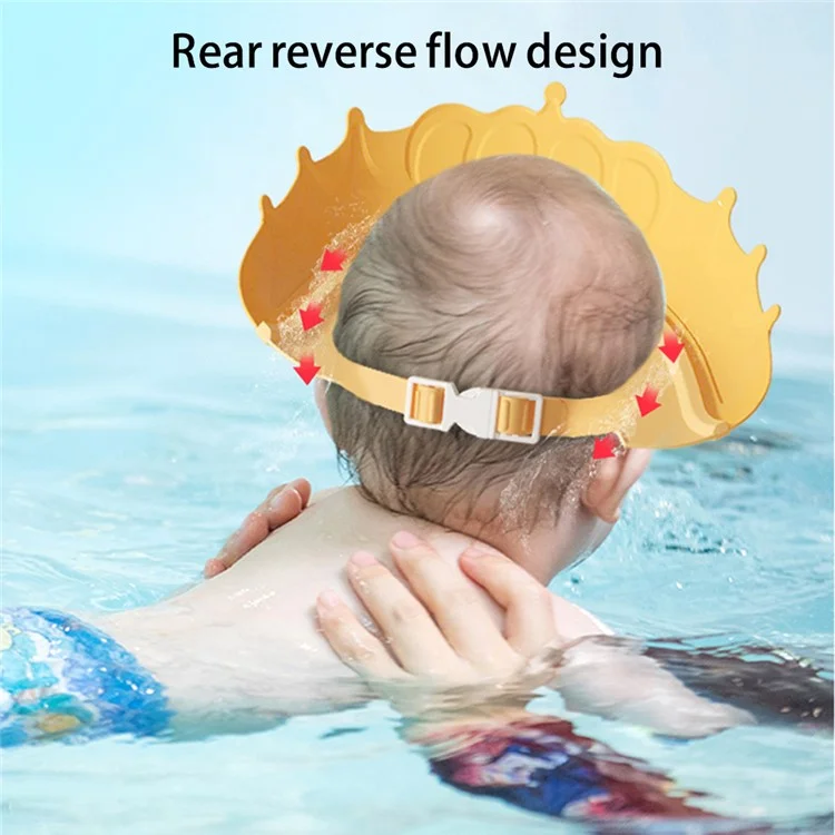 Crown Design PP+TPE Adjustable Kids Baby Bath Cap Hair Washing Eye Ears Protection Water Shield Hat - Yellow