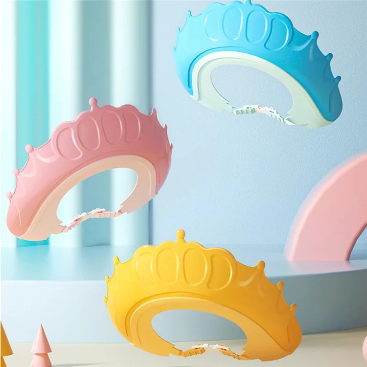 Crown Design PP+TPE Adjustable Kids Baby Bath Cap Hair Washing Eye Ears Protection Water Shield Hat - Pink