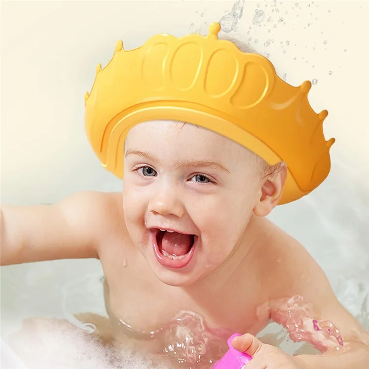 Crown Design PP+TPE Adjustable Kids Baby Bath Cap Hair Washing Eye Ears Protection Water Shield Hat - Blue