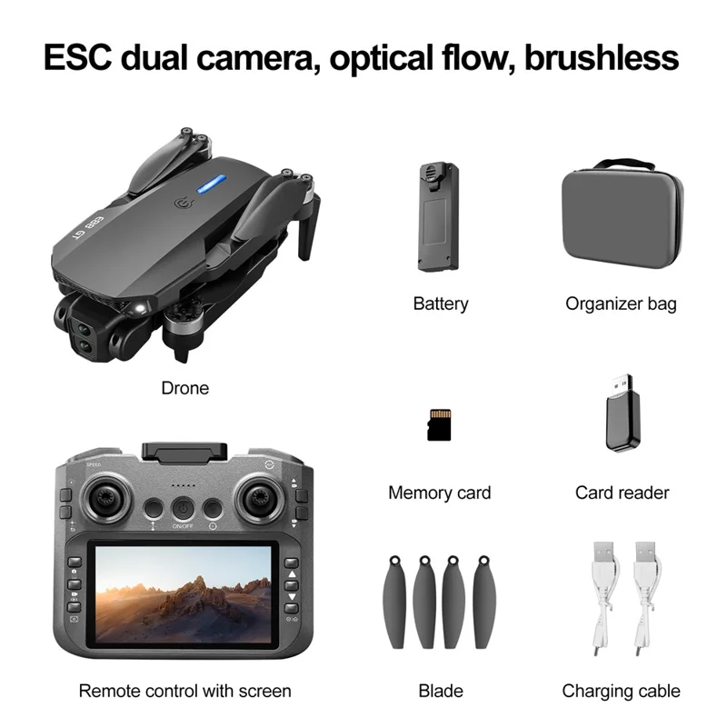 E88 GT Drone Quadricottero Pieghevole RC con Mantenimento dell'Altitudine, Modalità Senza Testa, Telecomando con Ampio Display, Singola Batteria - Nero