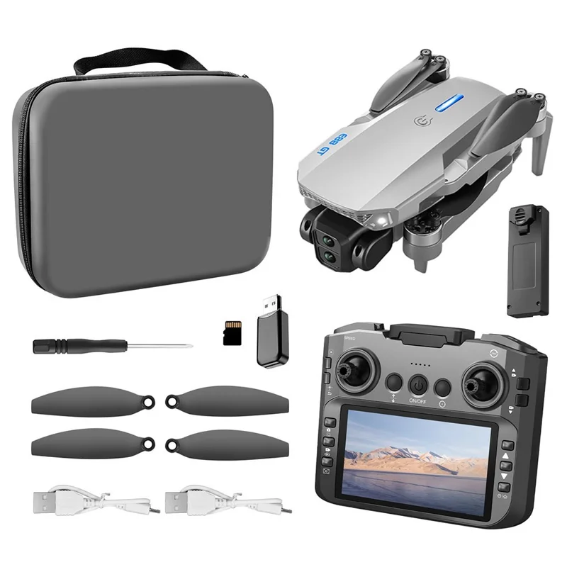 E88 GT Folding Quadcopter Drone RC Aircraft with Altitude Hold, Headless Mode, Large Display Remote, Single Battery - Grey