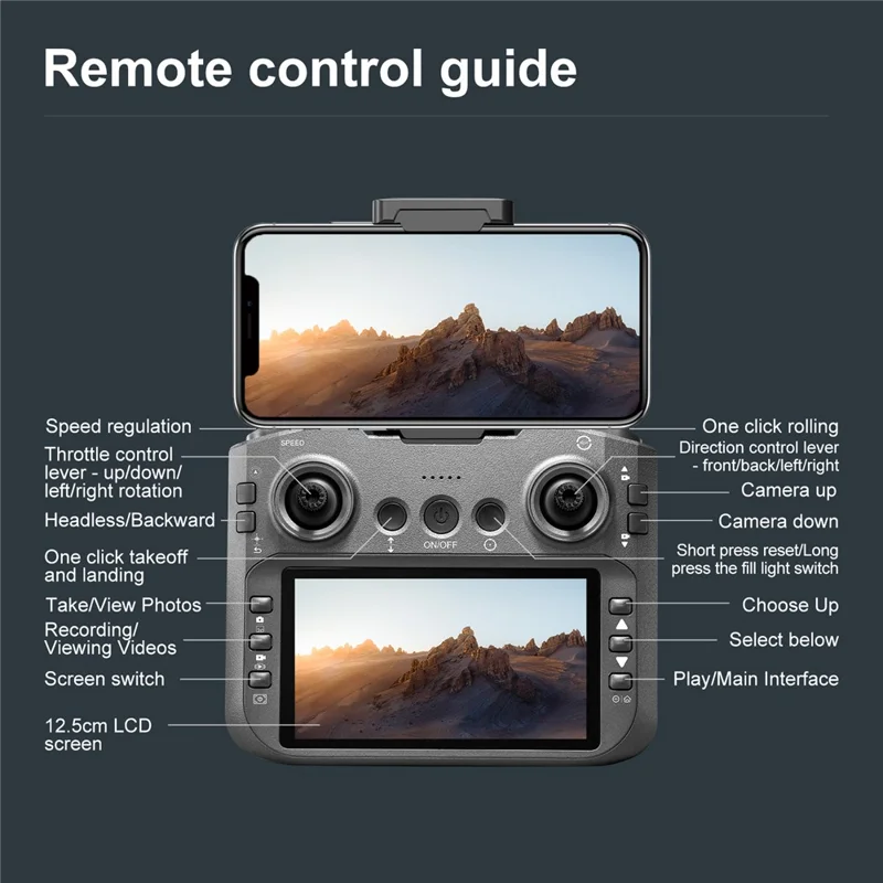 E88 GT Folding Quadcopter Drone RC Aircraft with Altitude Hold, Headless Mode, Large Display Remote, Single Battery - Grey
