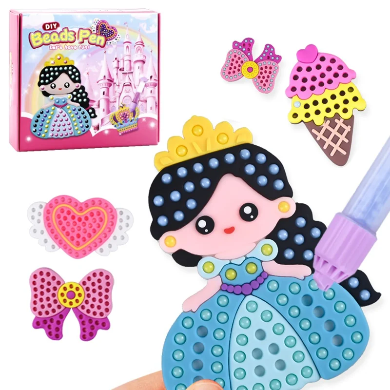 Kit de Manualidades DQ25-1 con Pegatinas para Pintar y Hacer Cuentas de Princesas de Dibujos Animados, Patrón Aleatorio