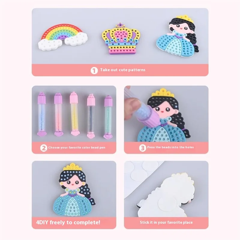 Kit de Manualidades DQ25-1 con Pegatinas para Pintar y Hacer Cuentas de Princesas de Dibujos Animados, Patrón Aleatorio