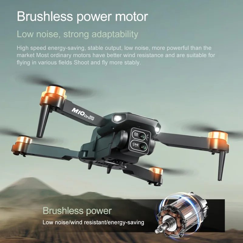 M10 Brushless Motor Foldable Drone Aerial Photography HD Camera Optical Flow Positioning Aircraft, with Single Battery - Black