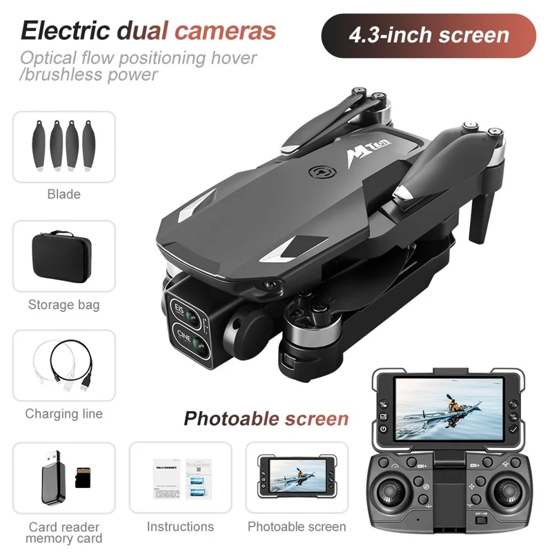M10 Brushless Motor Foldable Drone Aerial Photography HD Camera Optical Flow Positioning Aircraft, with Single Battery - Black