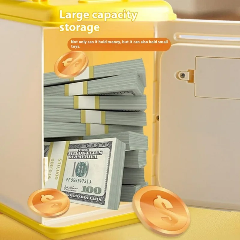 WF990-17 Creative ATM Money Saving Box for Kids Electronic Automatic Bill Rolling Piggy Bank with Password and Key - Yellow
