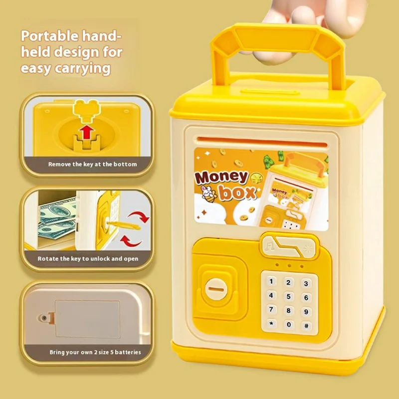 WF990-17 Creative ATM Money Saving Box for Kids Electronic Automatic Bill Rolling Piggy Bank with Password and Key - Yellow