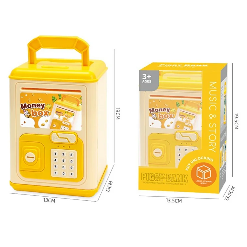 WF990-17 Creative ATM Money Saving Box for Kids Electronic Automatic Bill Rolling Piggy Bank with Password and Key - Yellow