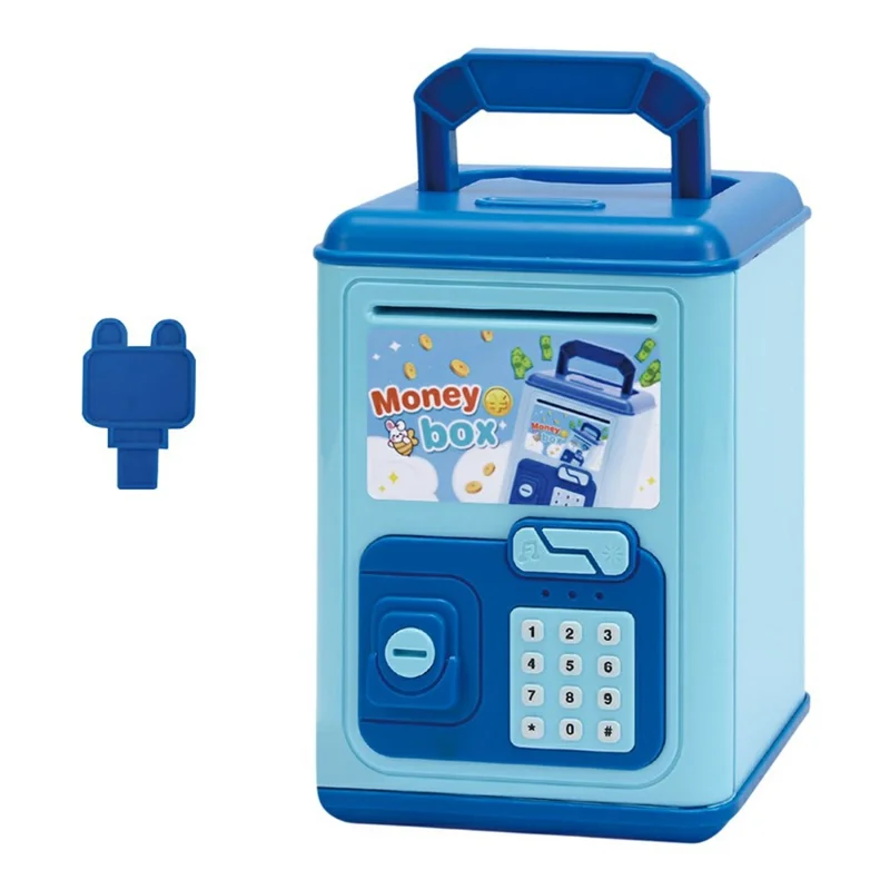 WF990-17 Creative ATM Money Saving Box for Kids Electronic Automatic Bill Rolling Piggy Bank with Password and Key - Blue