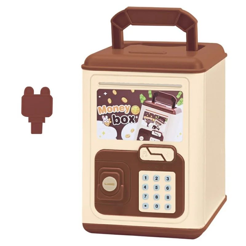 WF990-17 Creative ATM Money Saving Box for Kids Electronic Automatic Bill Rolling Piggy Bank with Password and Key - Brown