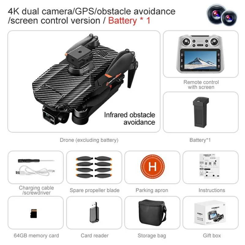 K919MAX Infrared Obstacle Avoidance Aerial Photography 4K HD Drone 3-Axis Gimbal Brushless Quadcopter, Single Battery