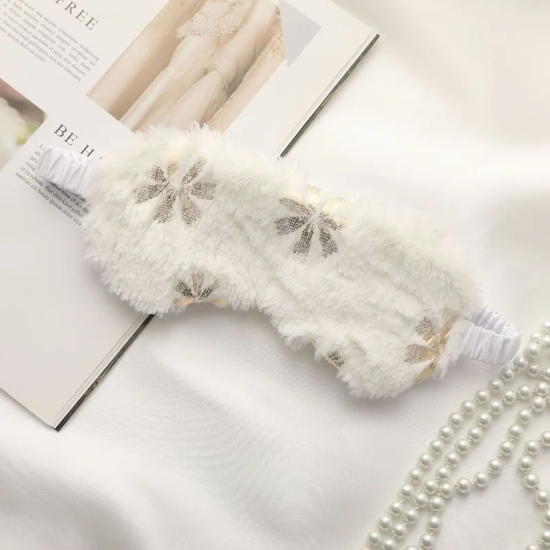 Plush Eye Mask Imitated Silk Sleeping Mask Soft Fluffy Travel Eye Cover for Sleeping - White Flower