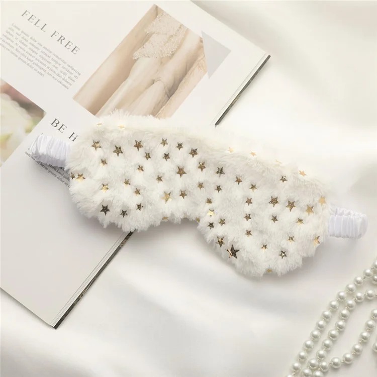 Plush Eye Mask Imitated Silk Sleeping Mask Soft Fluffy Travel Eye Cover for Sleeping - White Star