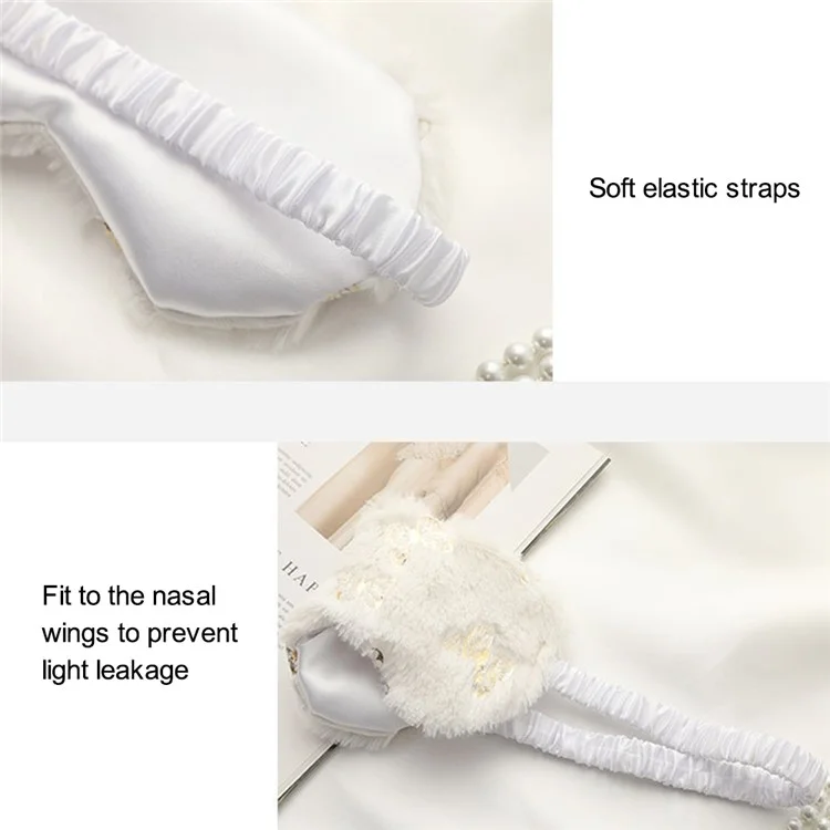 Plush Eye Mask Imitated Silk Sleeping Mask Soft Fluffy Travel Eye Cover for Sleeping - White Star