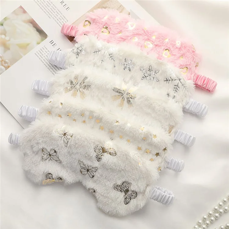 Plush Eye Mask Imitated Silk Sleeping Mask Soft Fluffy Travel Eye Cover for Sleeping - White Star