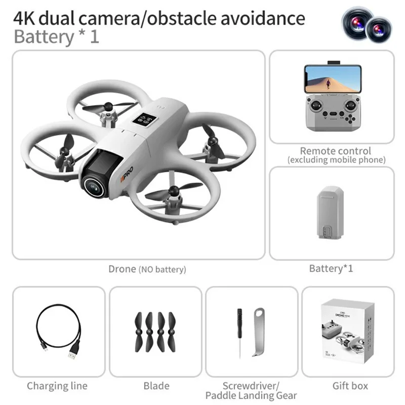i1PRO 4K HD Camera Drone Intelligent Obstacle Avoidance Kids RC Quadcopter Mini Aircraft Toy, 1 Battery