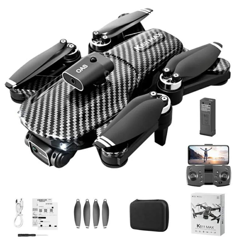 K611 MAX 4K HD Aerial Photography Foldable Quadcopter Obstacle Avoidance Carbon Fiber Texture Drone, 1 Battery