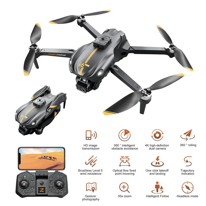 i6 MAX HD Drone de Photographie Aérienne avec Vision Nocturne, Quadricoptère sans Balais avec Évitement d'Obstacles, 1 Batterie