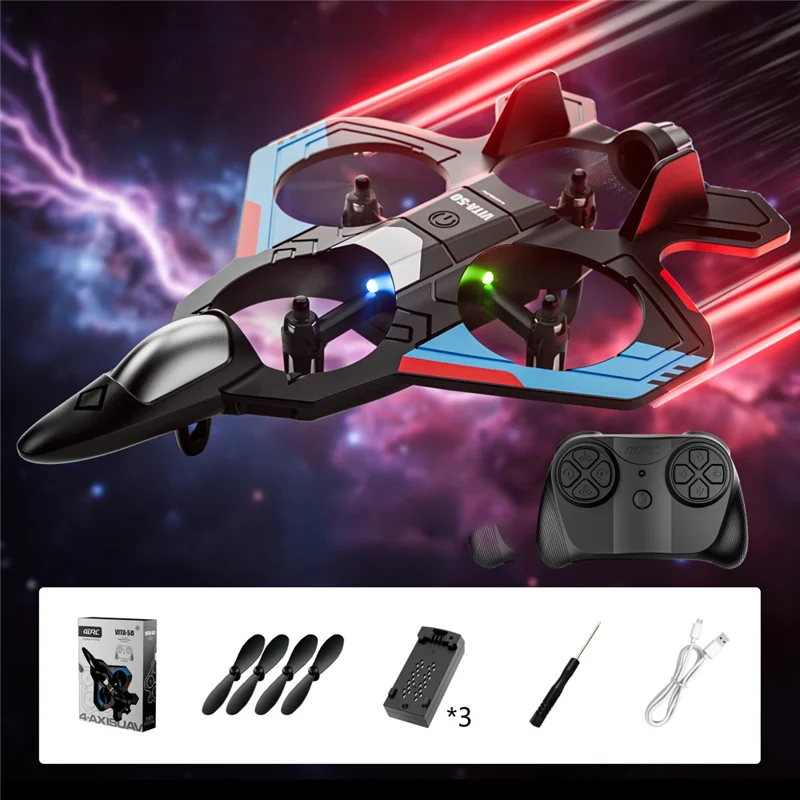 4DRC 4D-V50 Drop Resistant 360 Degree Stunt Roll RC Fighter Jet Aircraft without Camera, 3 Batteries