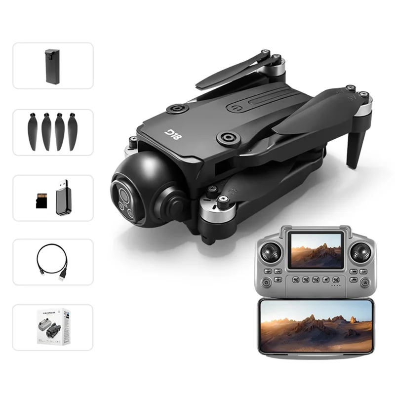 D18 Brushless Quadcopter Obstacle Avoidance Drone 4K Camera WiFi FPV RC Aircraft, Single Battery - Black