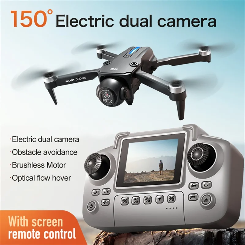 D18 Brushless Quadcopter Obstacle Avoidance Drone 4K Camera WiFi FPV RC Aircraft, Single Battery - Black