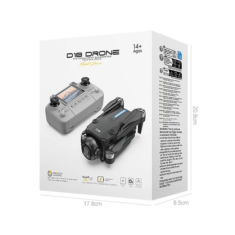 D18 Brushless Quadcopter Obstacle Avoidance Drone 4K Camera WiFi FPV RC Aircraft, 3 Batteries - Black