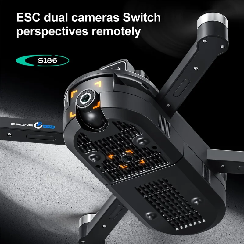 S186 Foldable Drone Dual HD Camera Obstacle Avoidance Optical Flow Positioning Aircraft with Screen Remote Control, 1 Battery - Black