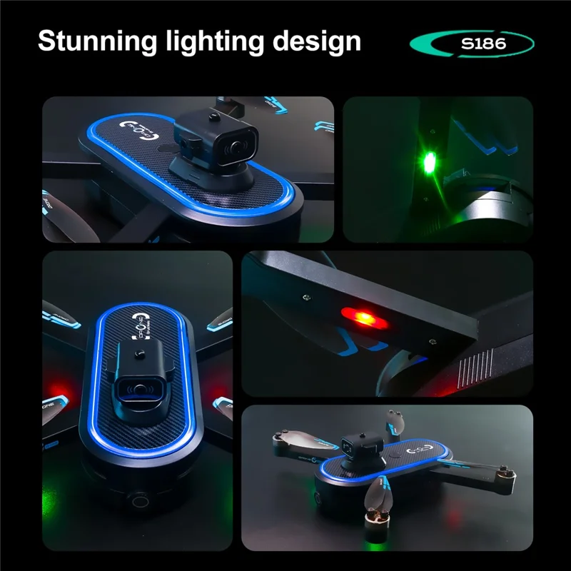 S186 Foldable Drone Dual HD Camera Obstacle Avoidance Optical Flow Positioning Aircraft with Screen Remote Control, 1 Battery - Black
