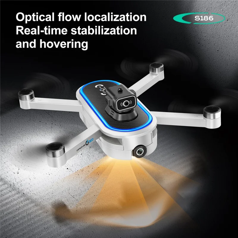 S186 Foldable Drone Dual HD Camera Obstacle Avoidance Optical Flow Positioning Aircraft with Screen Remote Control, 2 Batteries - Black