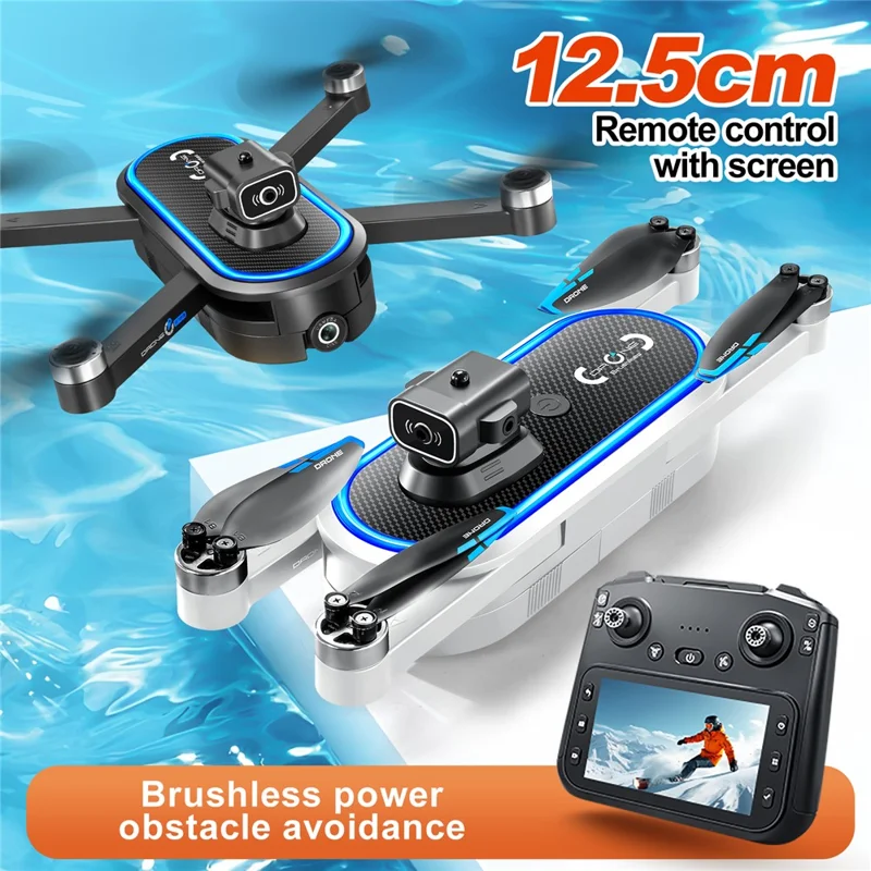 S186 Foldable Drone Dual HD Camera Obstacle Avoidance Optical Flow Positioning Aircraft with Screen Remote Control, 2 Batteries - Black