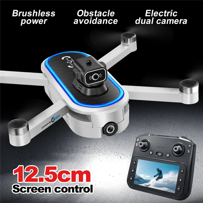 S186 Foldable Drone Dual HD Camera Obstacle Avoidance Optical Flow Positioning Aircraft with Screen Remote Control, 3 Batteries - Black