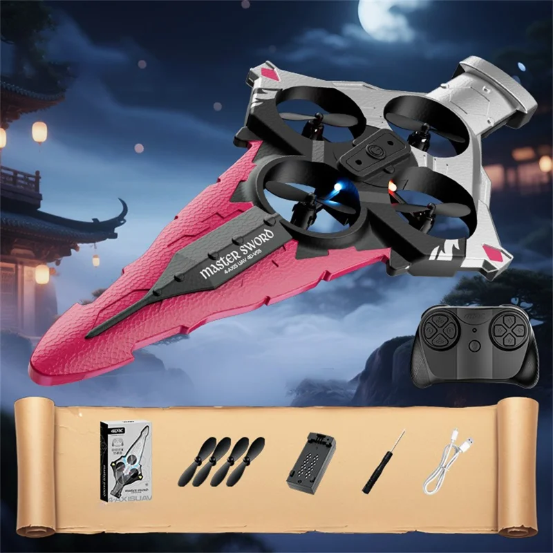 4DRC 4D-V55 4 Motors Remote Control Flying Sword Aircraft with Cool LED Light, No Camera (Single Battery) - Pink