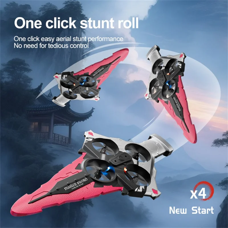 4DRC 4D-V55 4 Motors Remote Control Flying Sword Aircraft with Cool LED Light, No Camera (Single Battery) - Pink