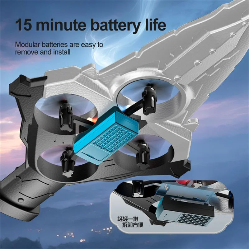 4DRC 4D-V55 4 Motors Remote Control Flying Sword Aircraft with Cool LED Light, No Camera (Three Batteries) - Silver