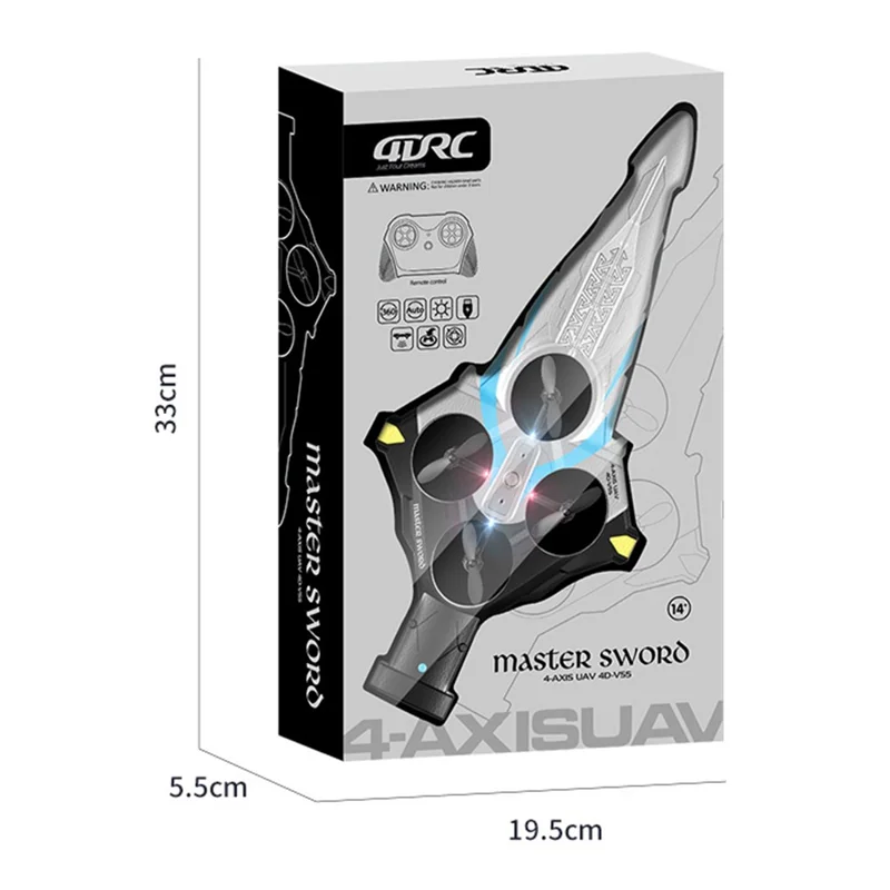 4DRC 4D-V55 4 Motors Remote Control Flying Sword Aircraft with Cool LED Light, No Camera (Three Batteries) - Silver